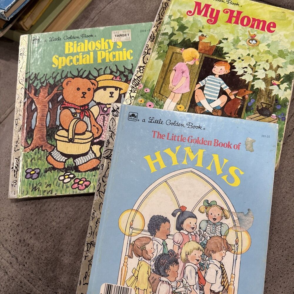 3 VTG Little Golden Books -Bialosky’s Special Picnic / My Home / Book Of Hymns